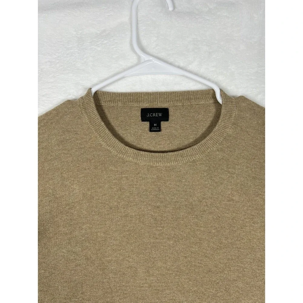 J.Crew Mens Crewneck Sweater Size M Camel Tan Heather Pullover Knit Long Sleeve